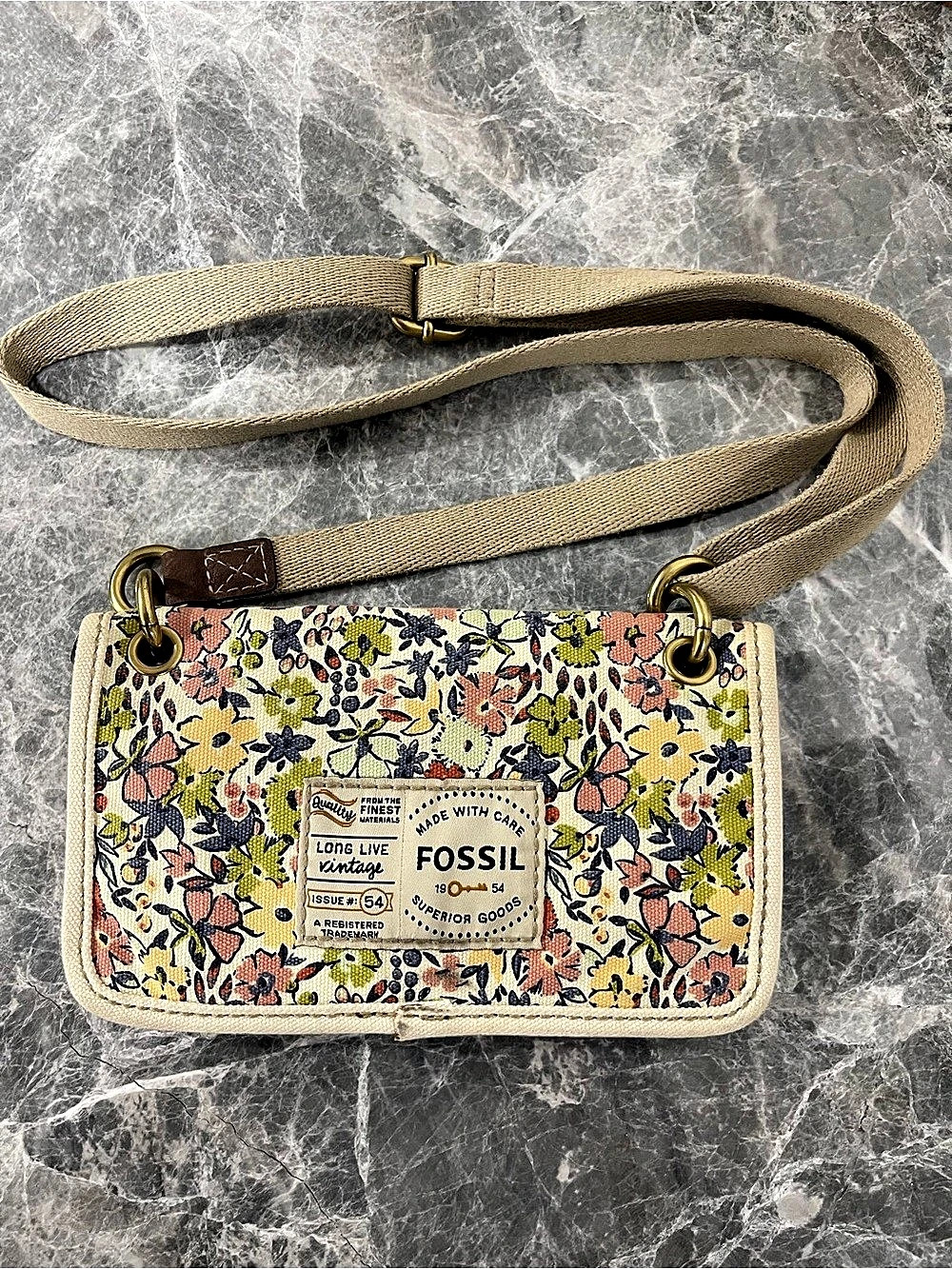 Fossil Long Live Vintage Floral Canvas Crossbody Bag
